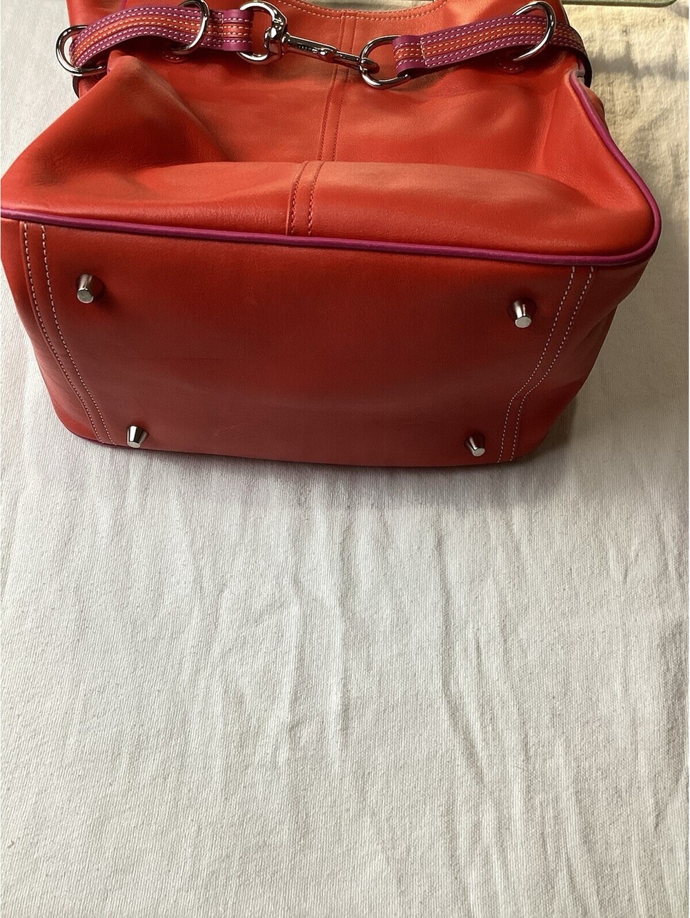Rare Vintage Authentic Coach 9286 Leather Red Pink Hampton Carryall Tote Bag - N - Picture 2 of 6
